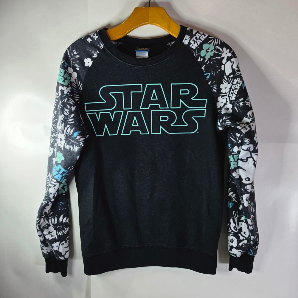 Star‎ Wars Sweatshirt Small Adult Black Teal Floral Logo Raglan Pullover S